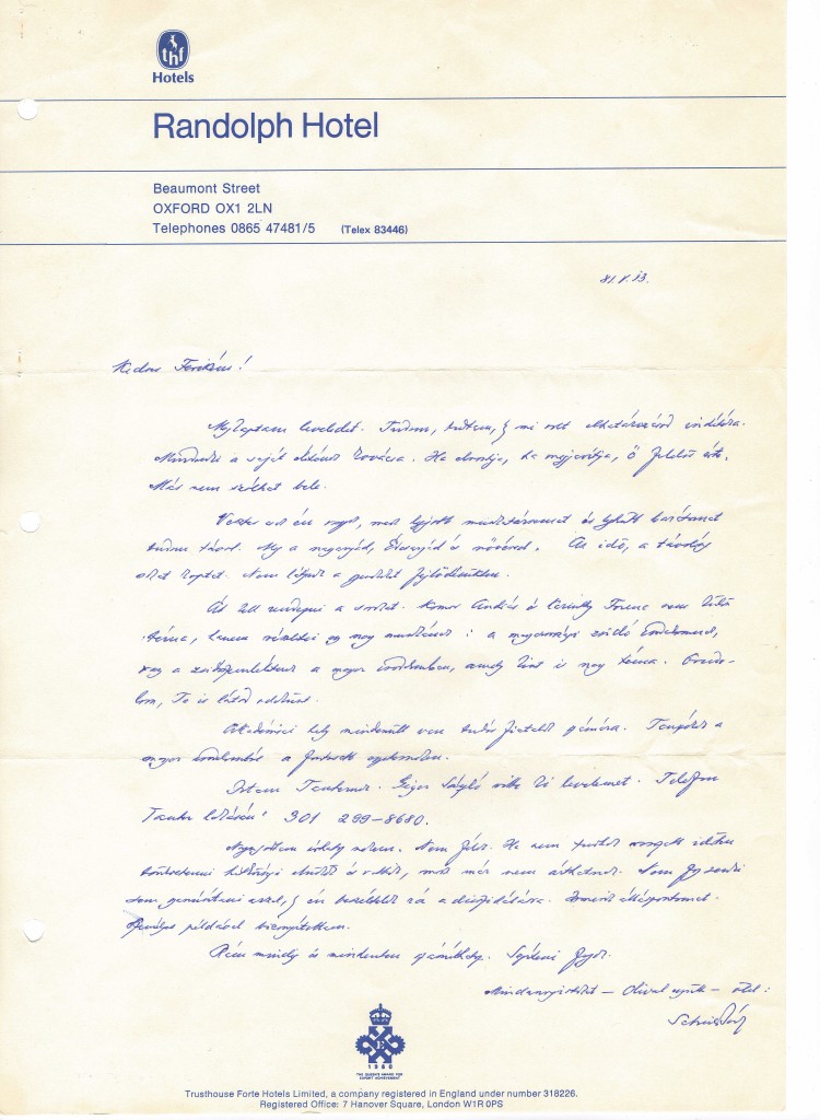 3 - Scheiber Sándor 1981. május 13-i levele