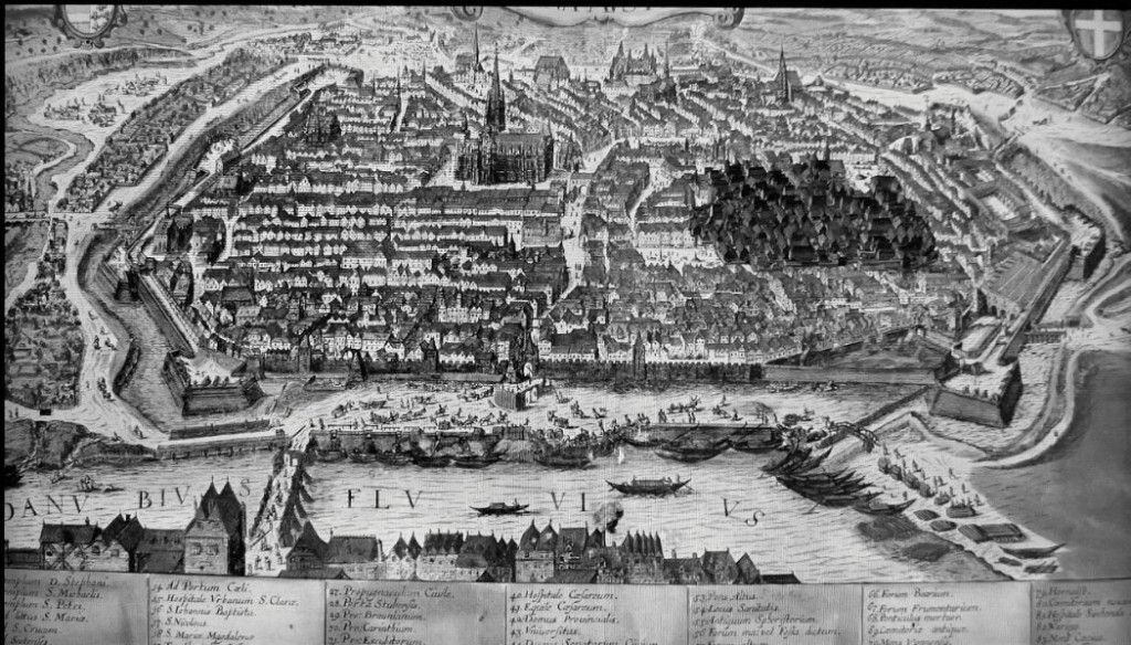 3 - Bécs városképe i 1420 előtt. A zsidónegyed sötéttel kiemelve