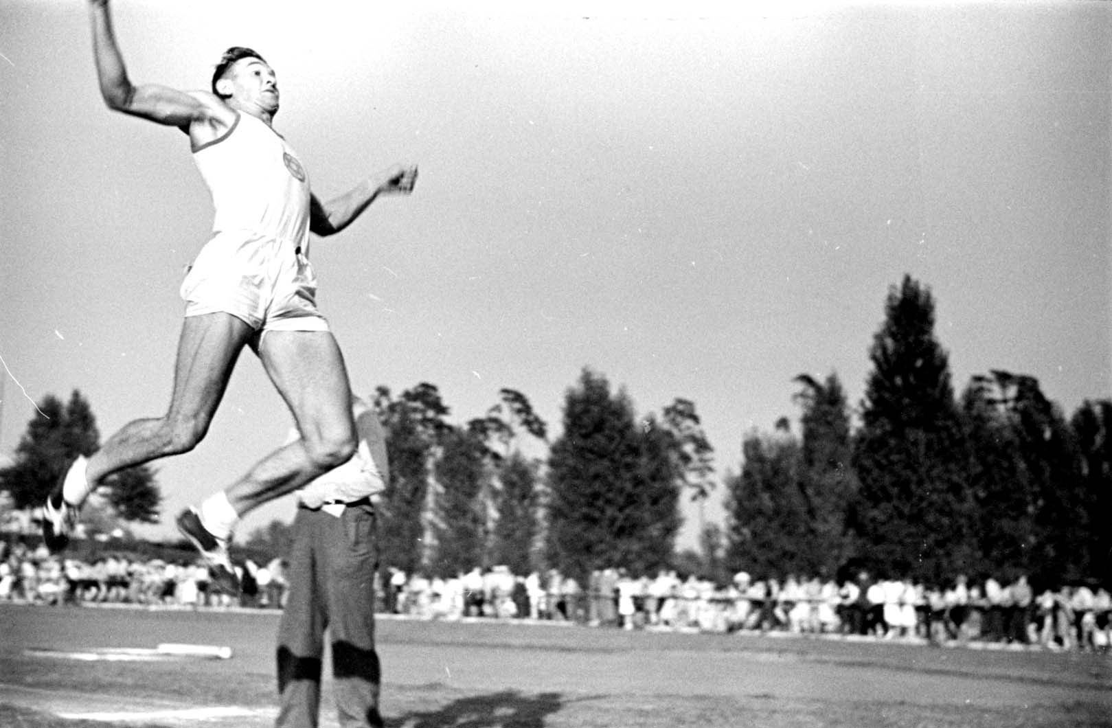 Germany, August 1937, A long jump event at a Maccabi track and field competition