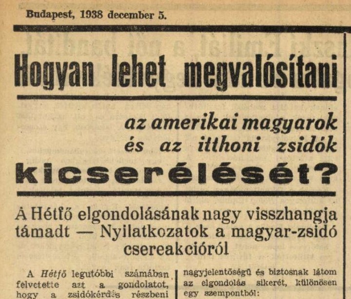 Magyar zsidókat amerikai magyarokra cseréltek volna 1938-ban… | Szombat Online